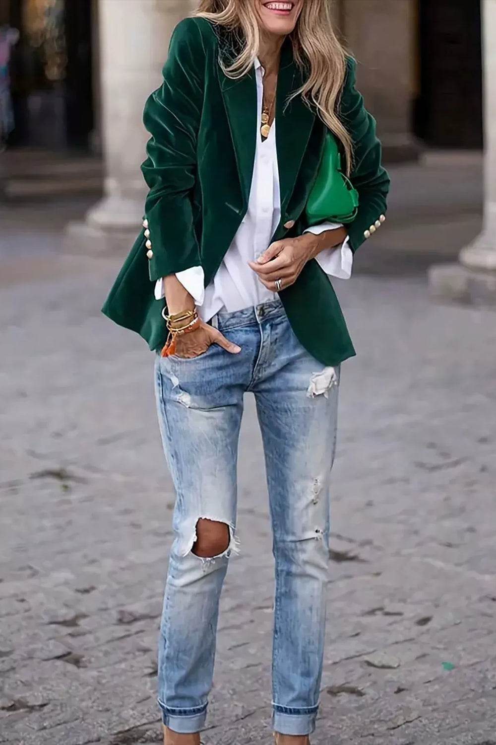 Lapel Collar One Button Blazer - MARIGOLD 