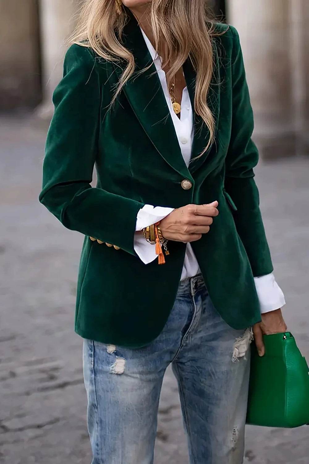 Lapel Collar One Button Blazer - MARIGOLD 