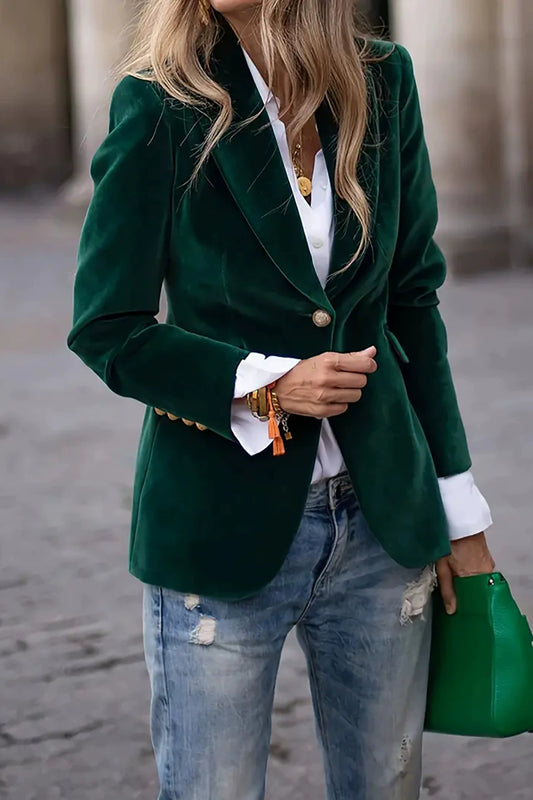 Lapel Collar One Button Blazer - MARIGOLD 