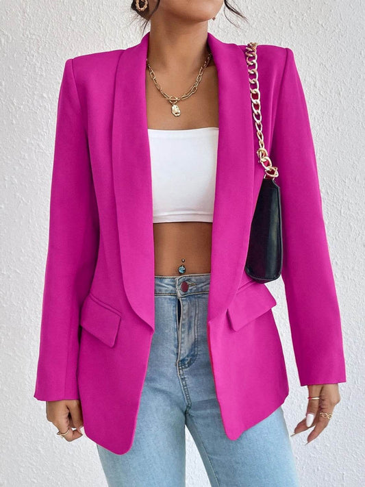 Shawl Collar Long Sleeve Blazer - MARIGOLD 