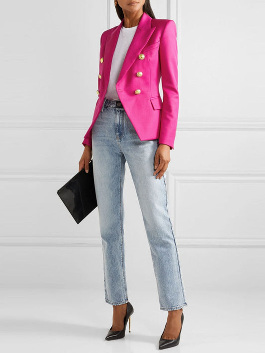 Elegant Lapel Collar Long Sleeve Blazer - MARIGOLD 