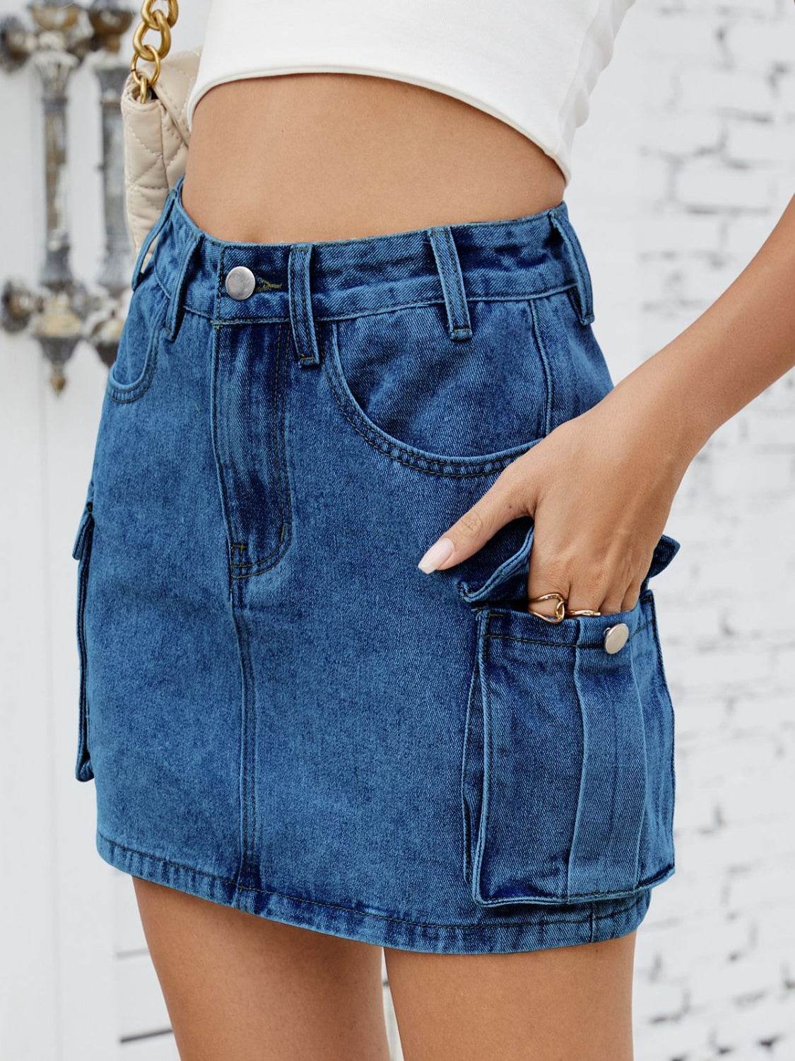 Cargo Denim Mini Skirt - MARIGOLD 