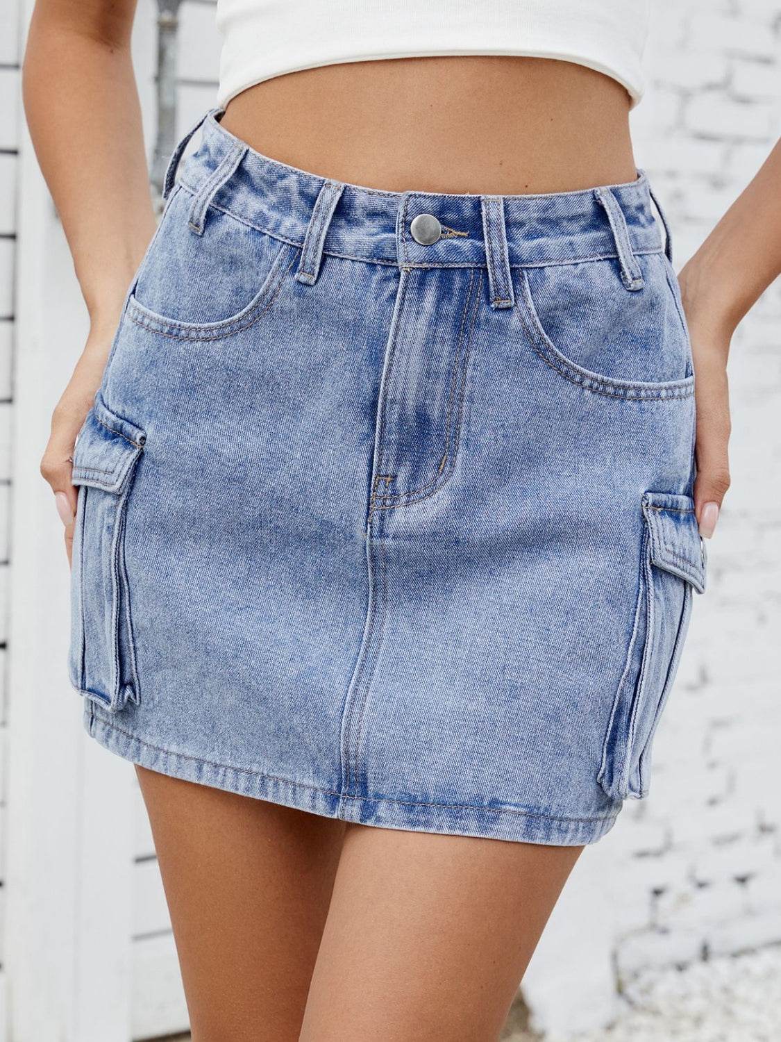Cargo Denim Mini Skirt - MARIGOLD 