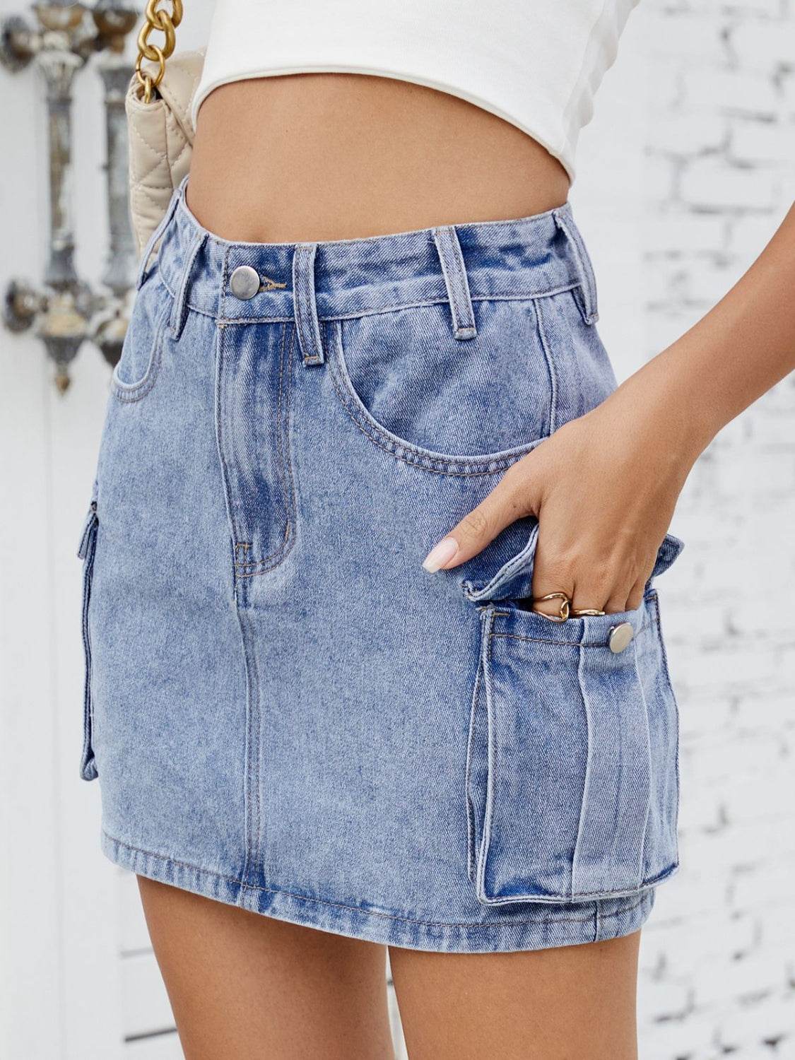 Cargo Denim Mini Skirt - MARIGOLD 