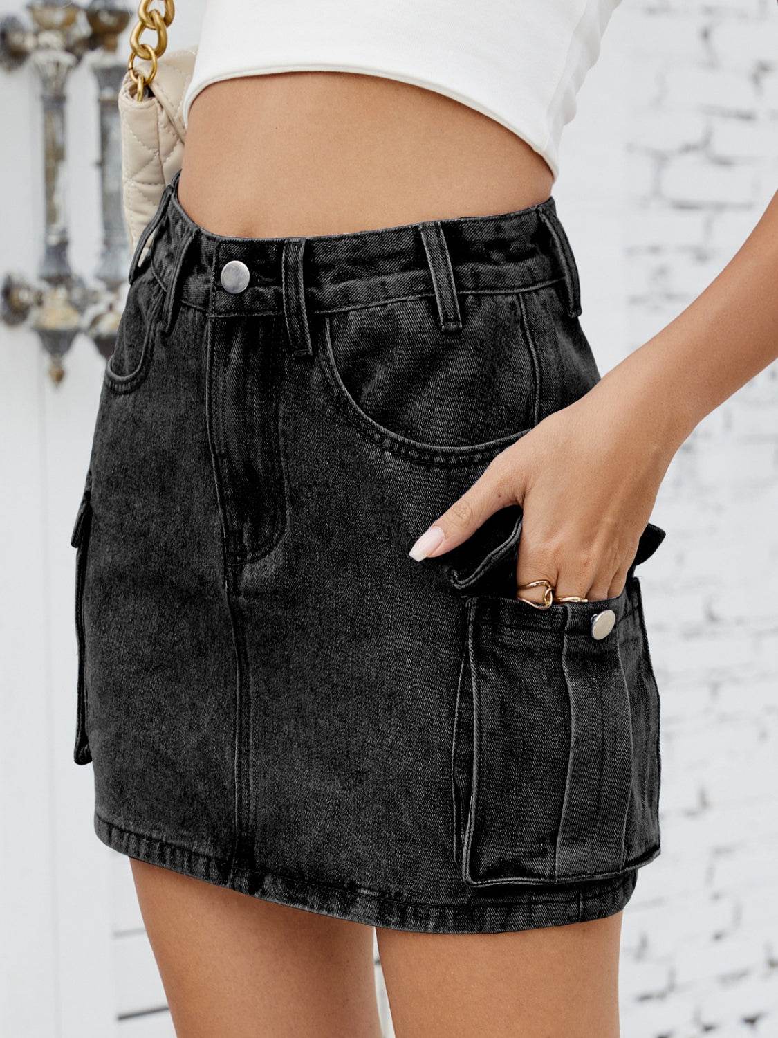 Cargo Denim Mini Skirt - MARIGOLD 