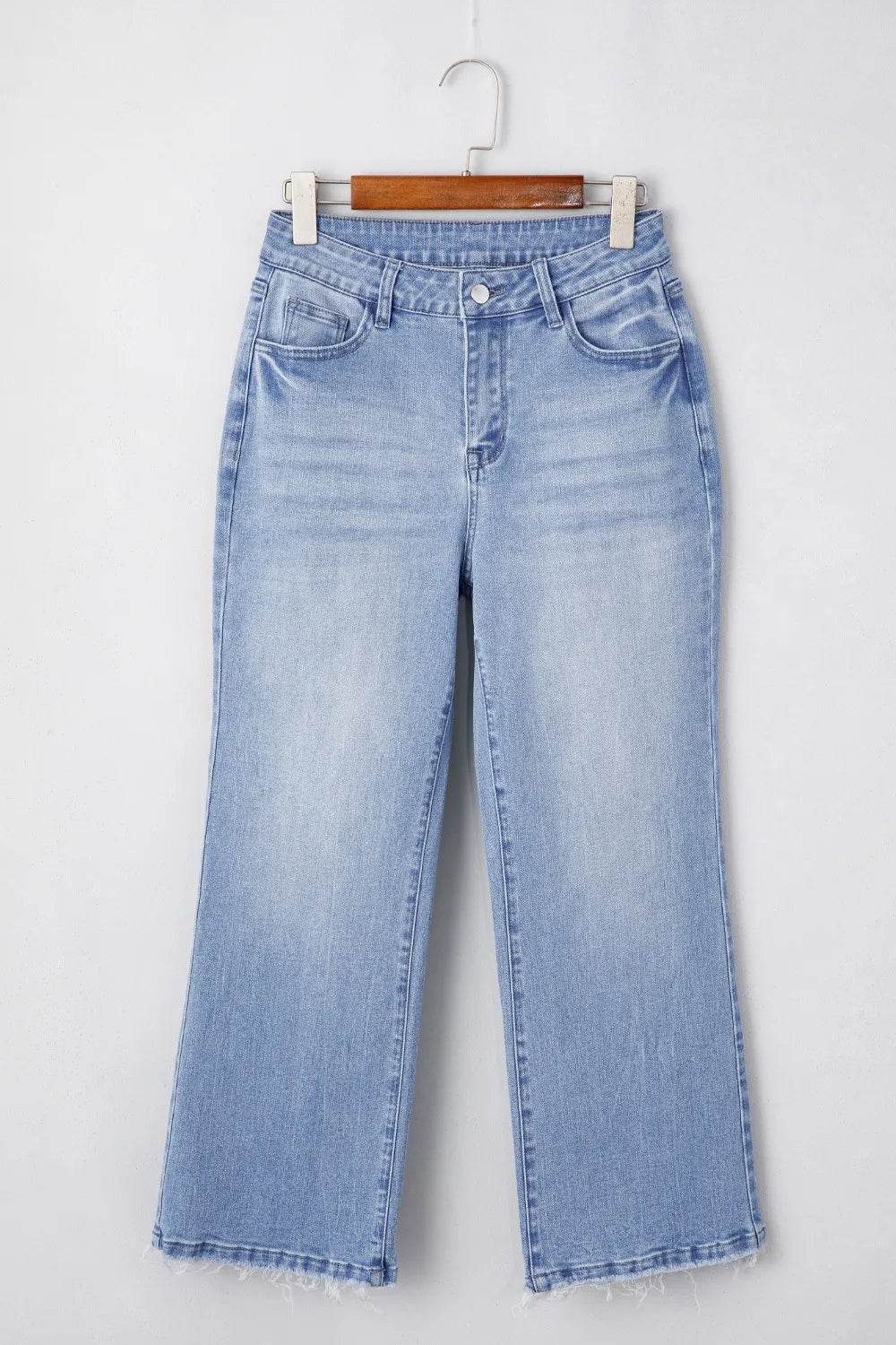 Mineral Wash Raw Hem High Waist Flared Jeans - MARIGOLD 