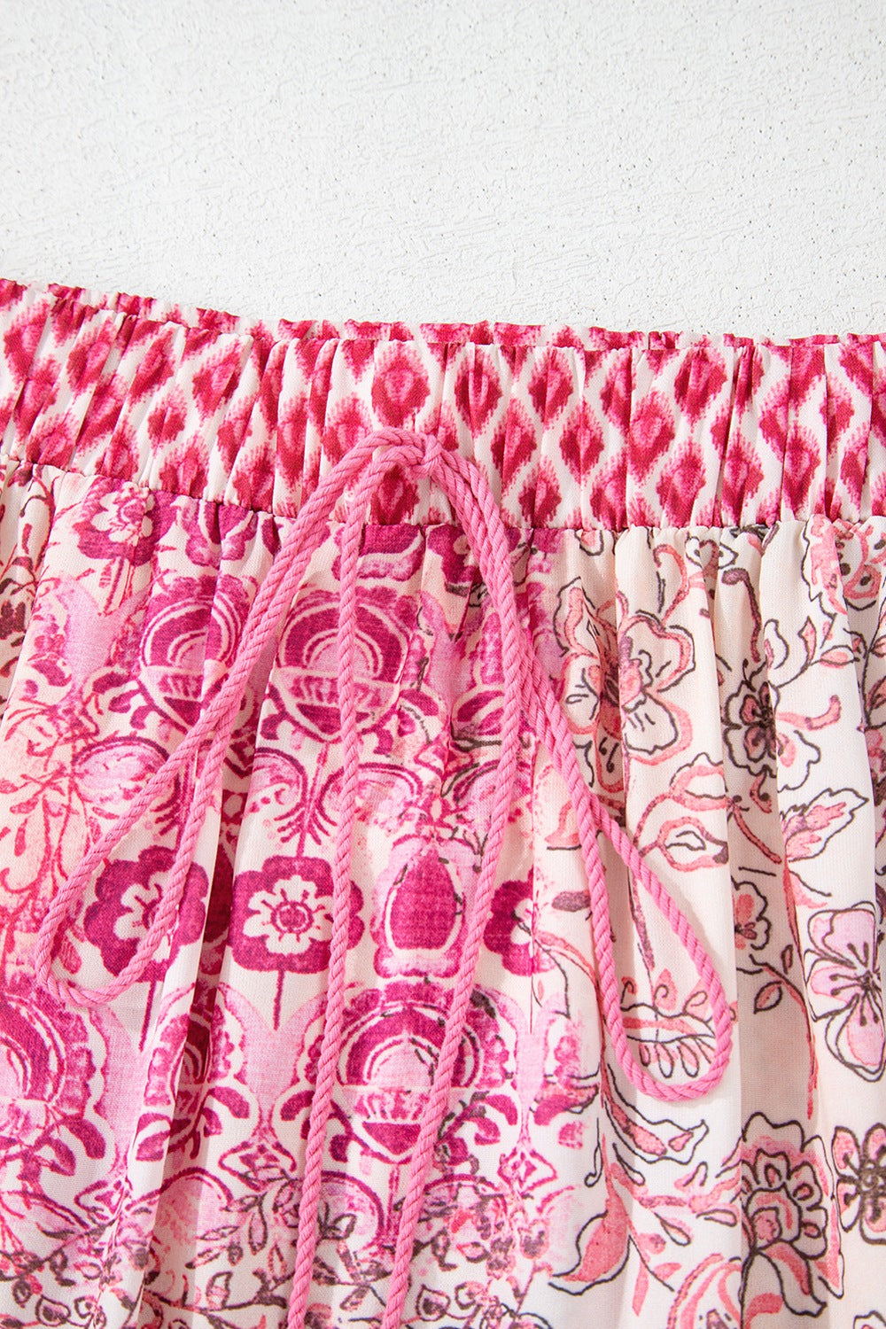 Bohemian Pink Printed Tassel Drawstring Maxi Skirt - MARIGOLD 