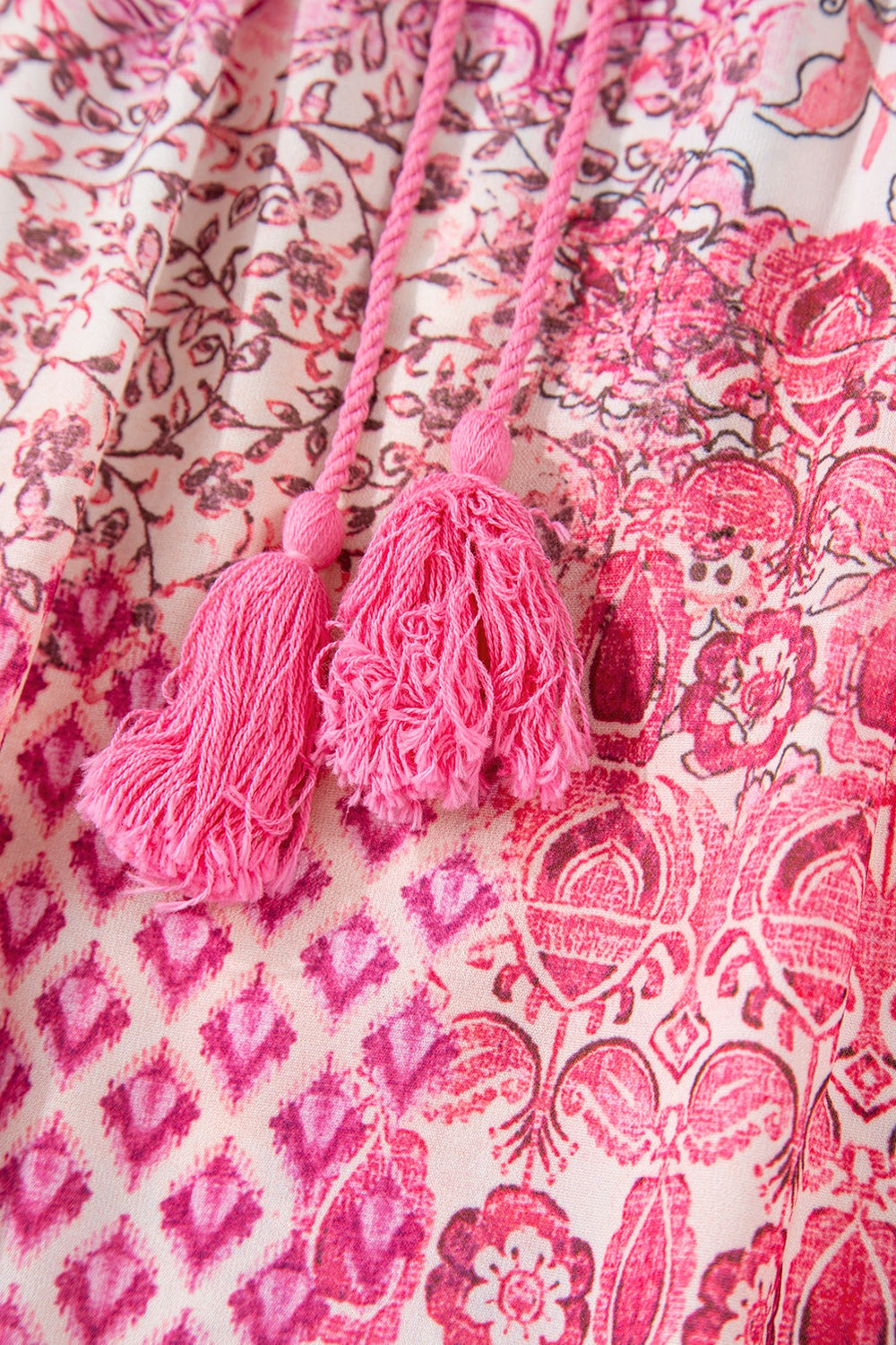 Bohemian Pink Printed Tassel Drawstring Maxi Skirt - MARIGOLD 