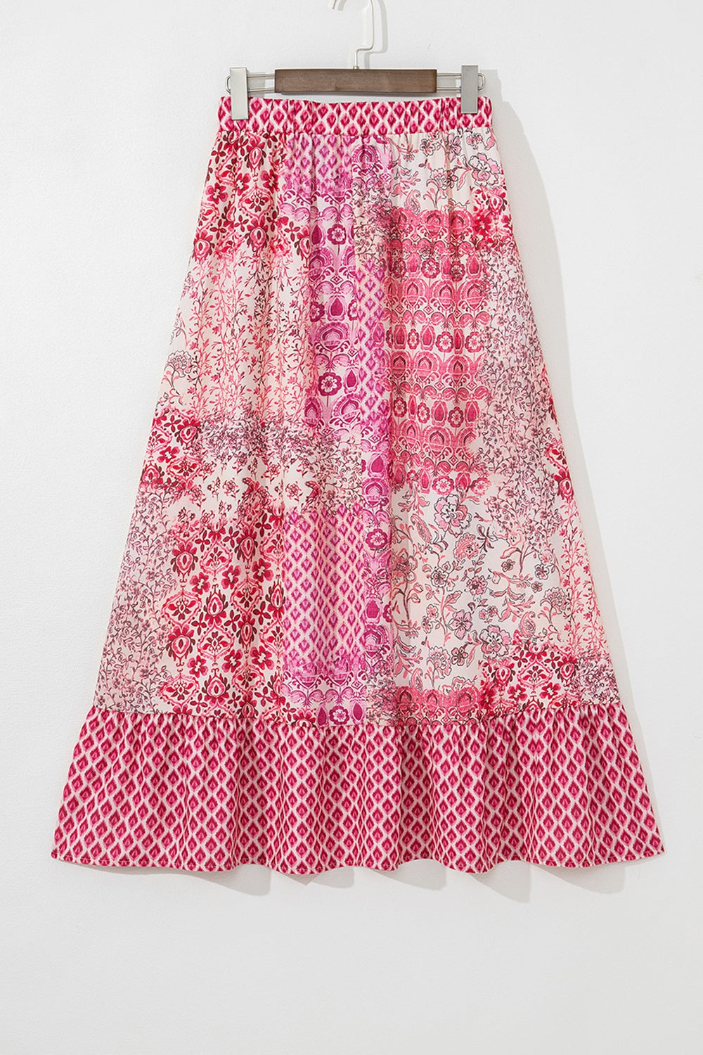 Bohemian Pink Printed Tassel Drawstring Maxi Skirt - MARIGOLD 