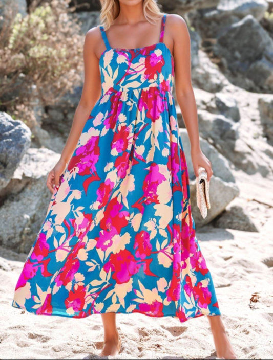 Floral Cami Maxi Dress with Pockets - MARIGOLD 