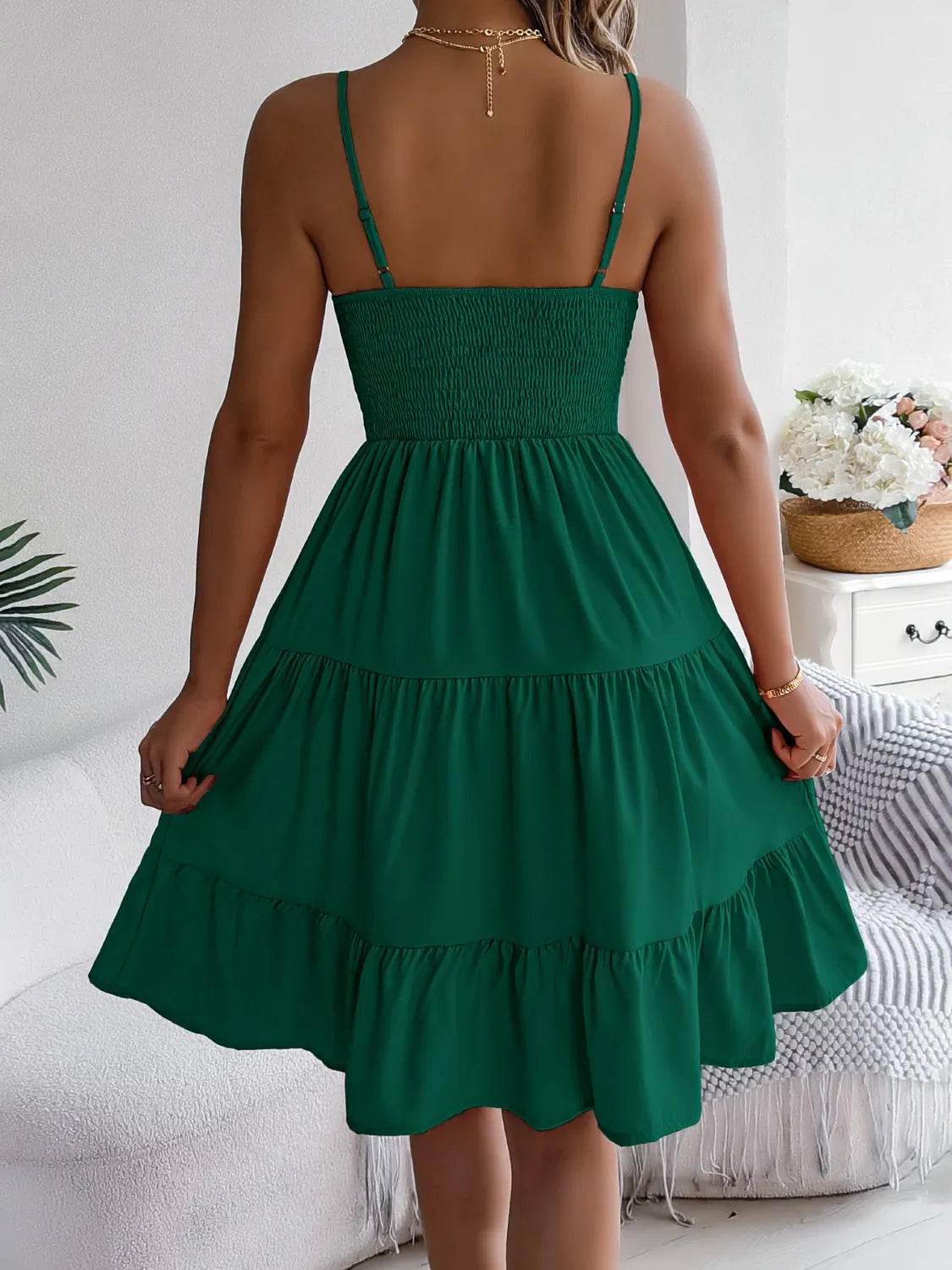 Smocked Back Tiered Cami Dress - MARIGOLD 