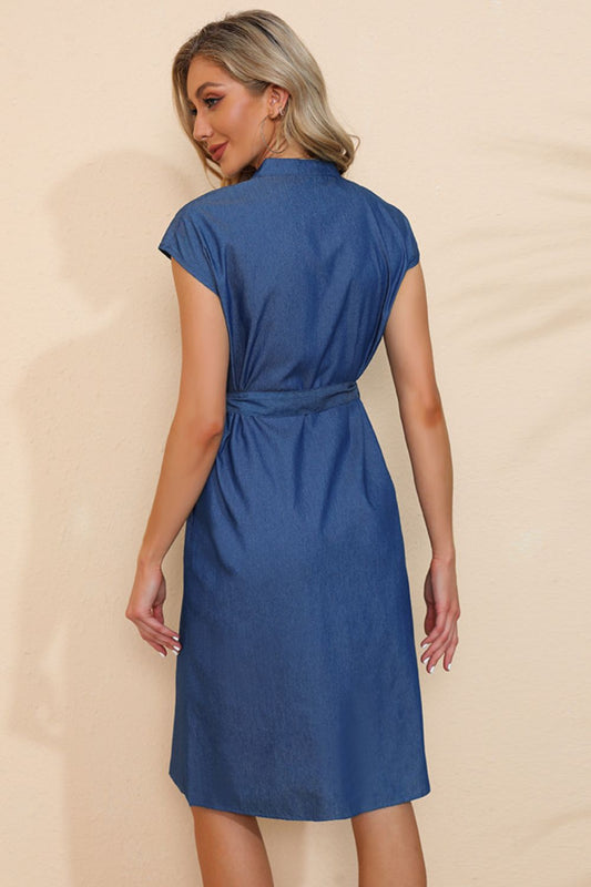 Button Down Belted Denim Dress - MARIGOLD 