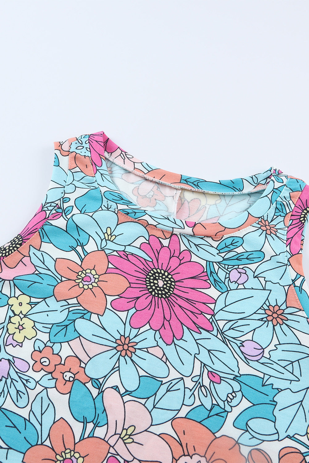 Colourful Floral Print Round Neck Sleeveless Dress - MARIGOLD 