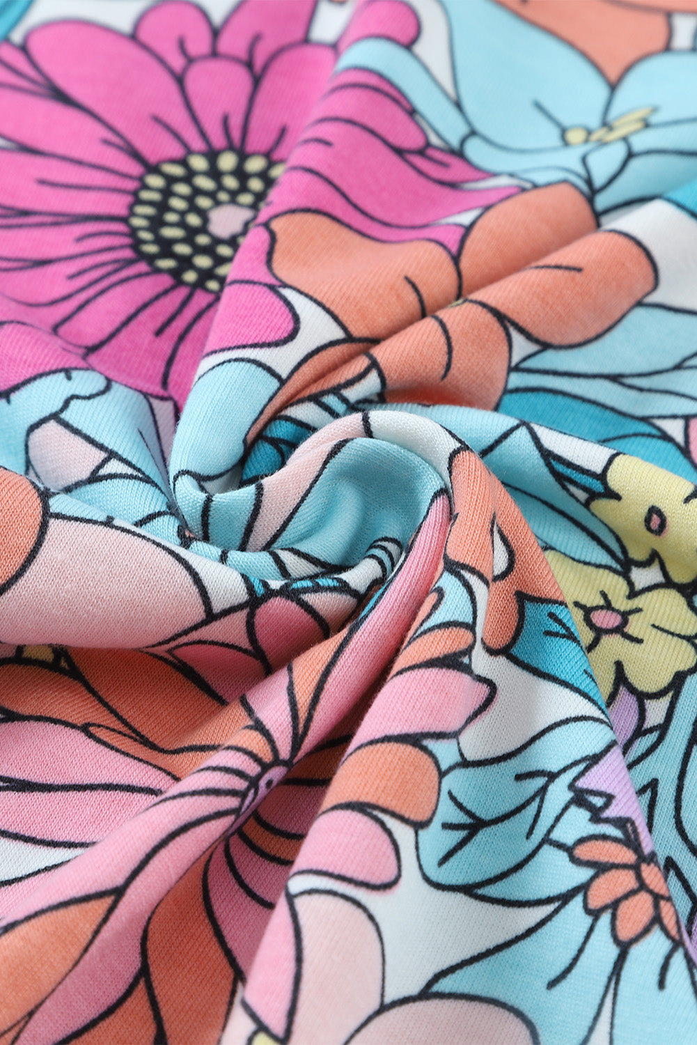 Colourful Floral Print Round Neck Sleeveless Dress - MARIGOLD 
