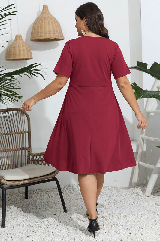 Plus Size Round Neck Openwork Dress - MARIGOLD 