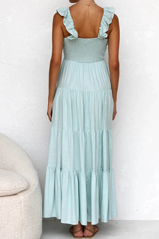 Plunge V-Neck Tiered Maxi Dress - MARIGOLD 