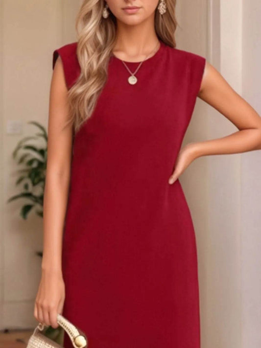 Maxi Tank Dress with Leg Slit - Round Neck & Sleeveless - MARIGOLD 