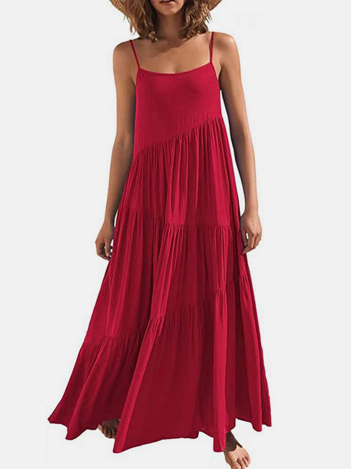 Spaghetti Strap Spiral-Tiered Maxi Dress - MARIGOLD 