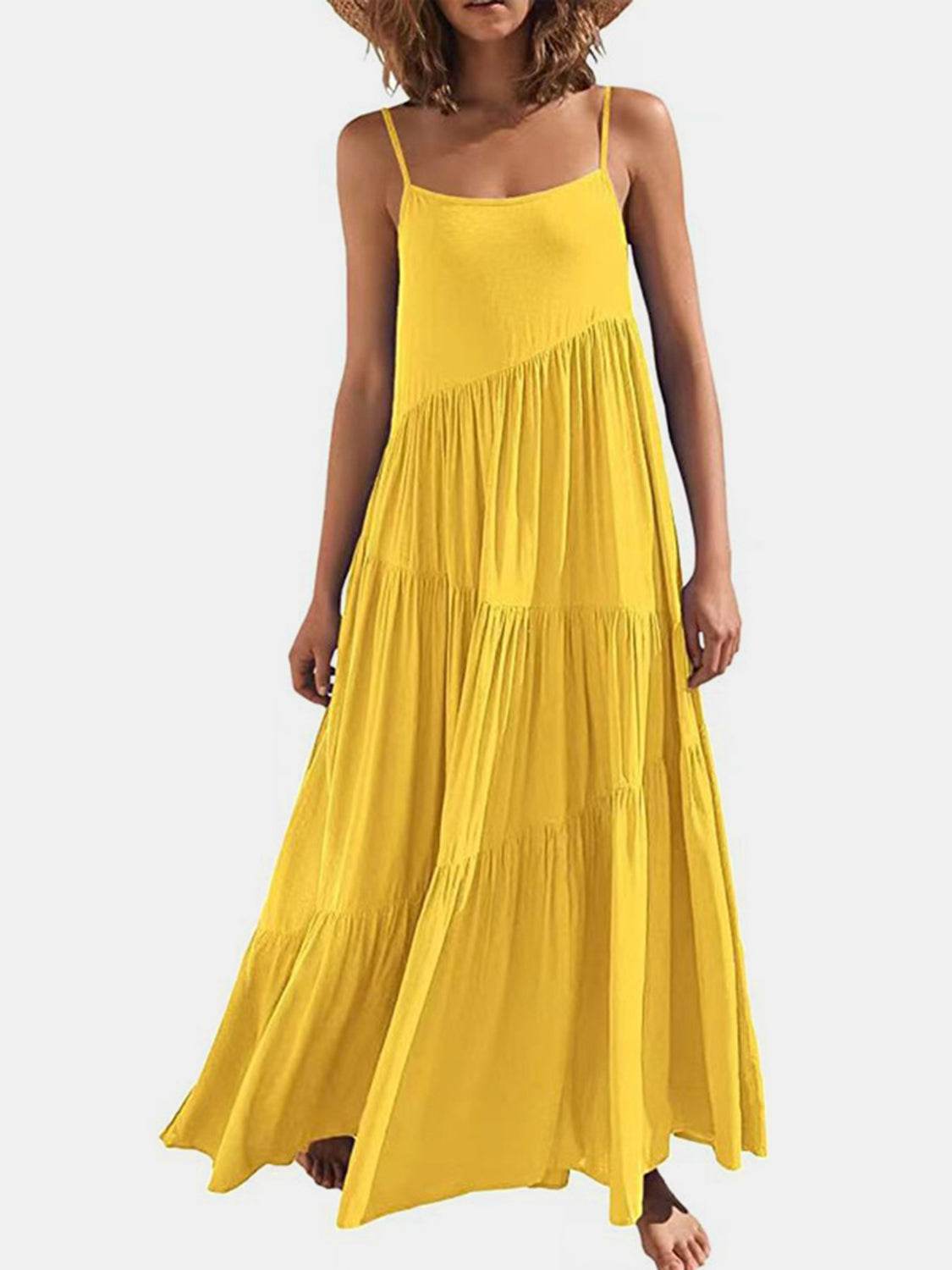 Spaghetti Strap Spiral-Tiered Maxi Dress - MARIGOLD 