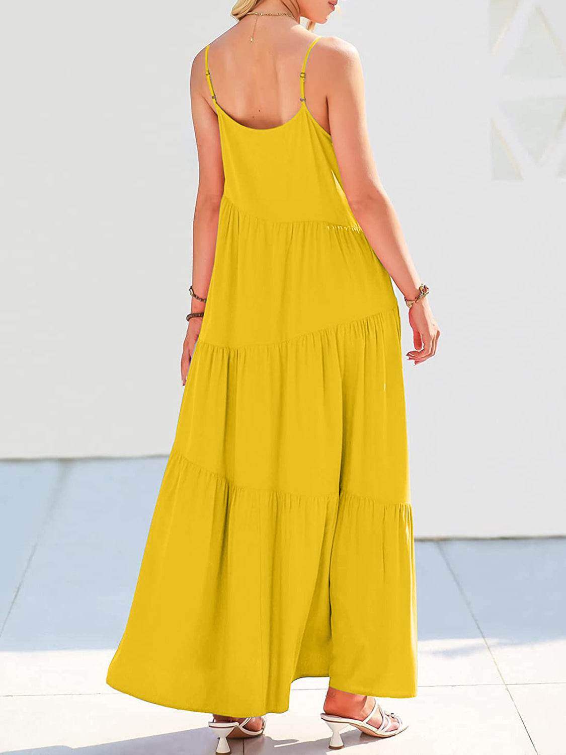 Spaghetti Strap Spiral-Tiered Maxi Dress - MARIGOLD 