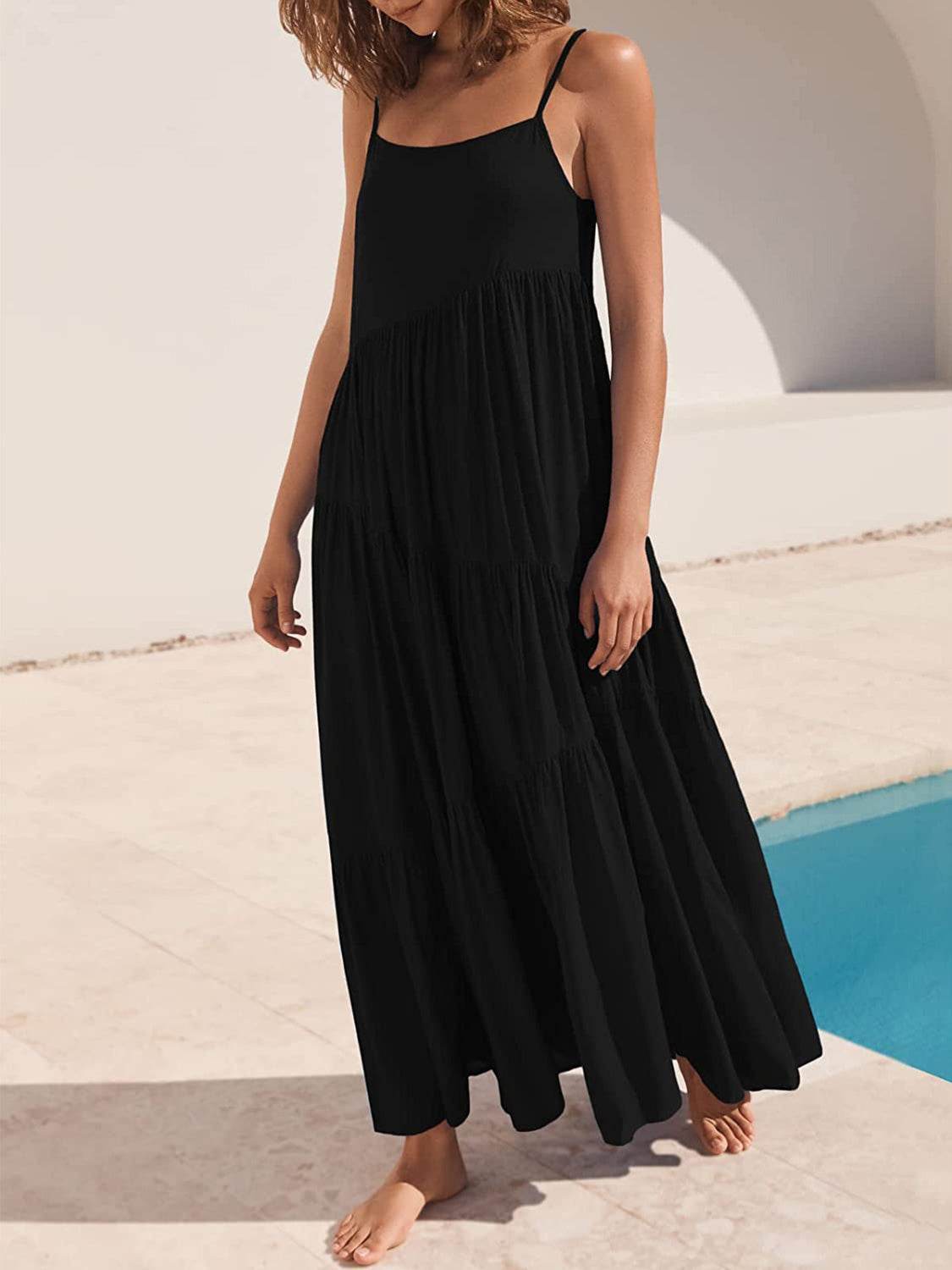 Spaghetti Strap Spiral-Tiered Maxi Dress - MARIGOLD 