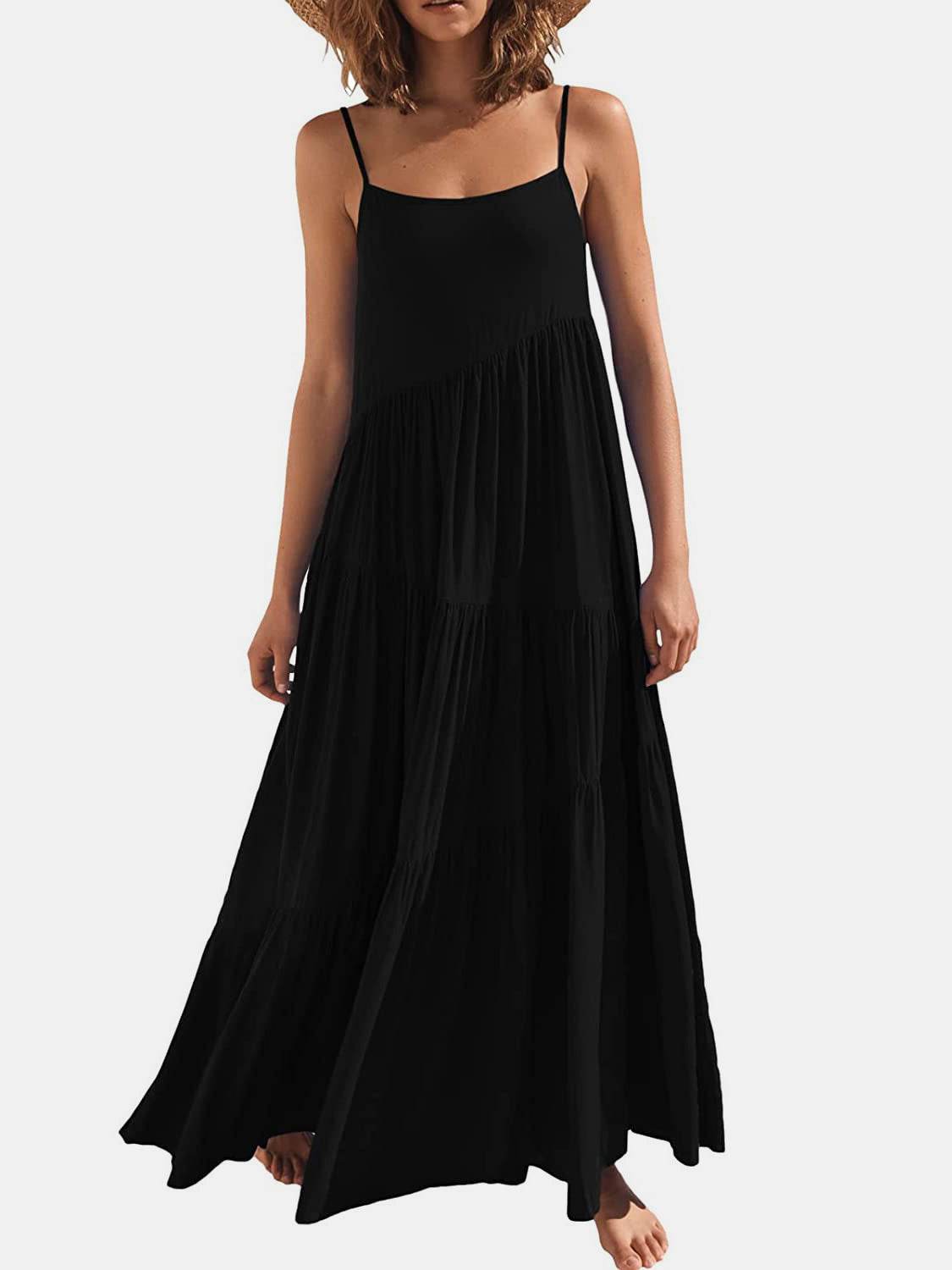 Spaghetti Strap Spiral-Tiered Maxi Dress - MARIGOLD 