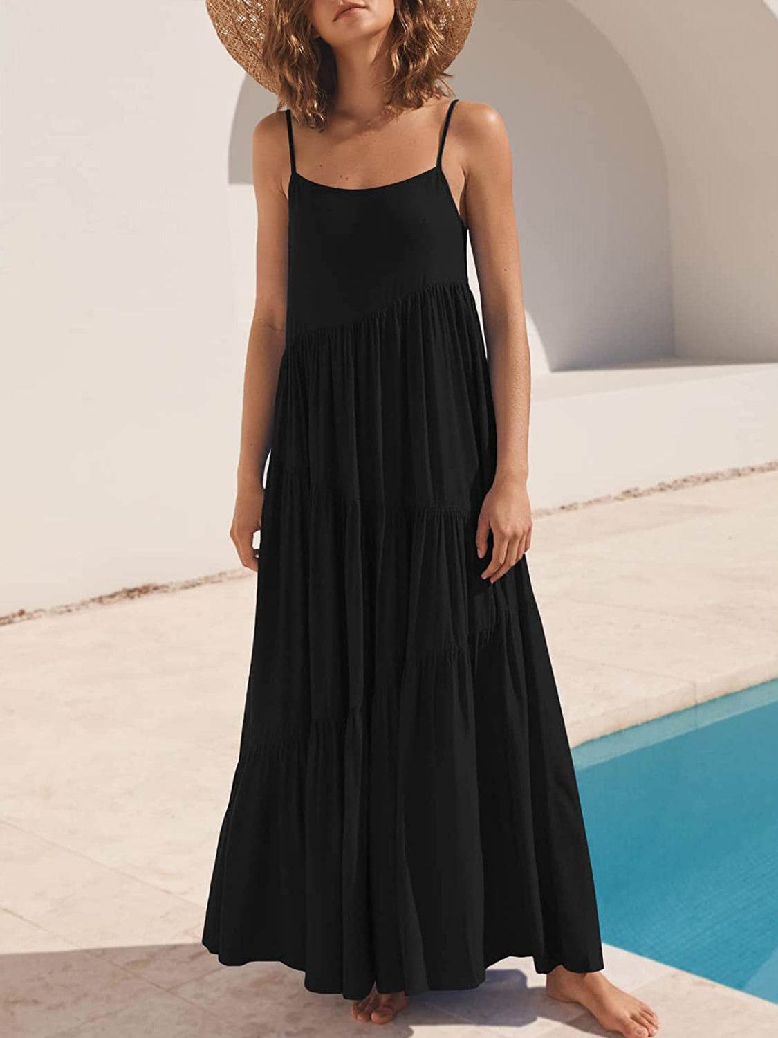 Spaghetti Strap Spiral-Tiered Maxi Dress - MARIGOLD 