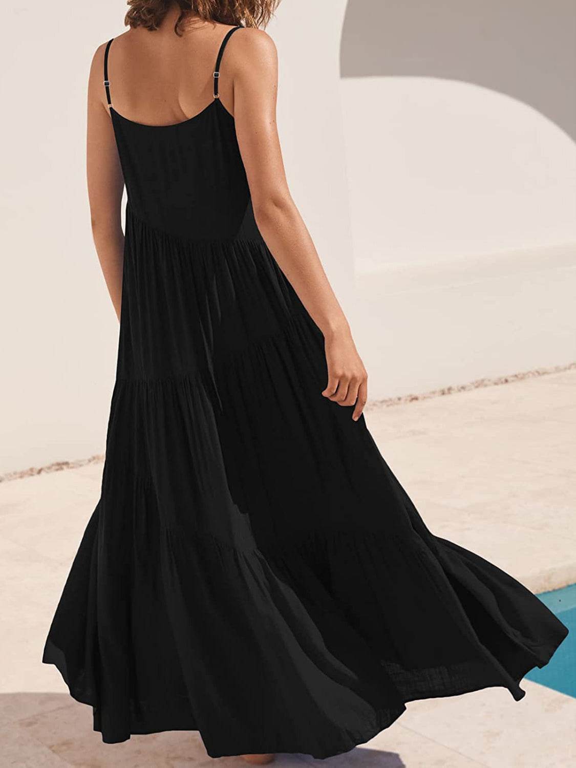 Spaghetti Strap Spiral-Tiered Maxi Dress - MARIGOLD 