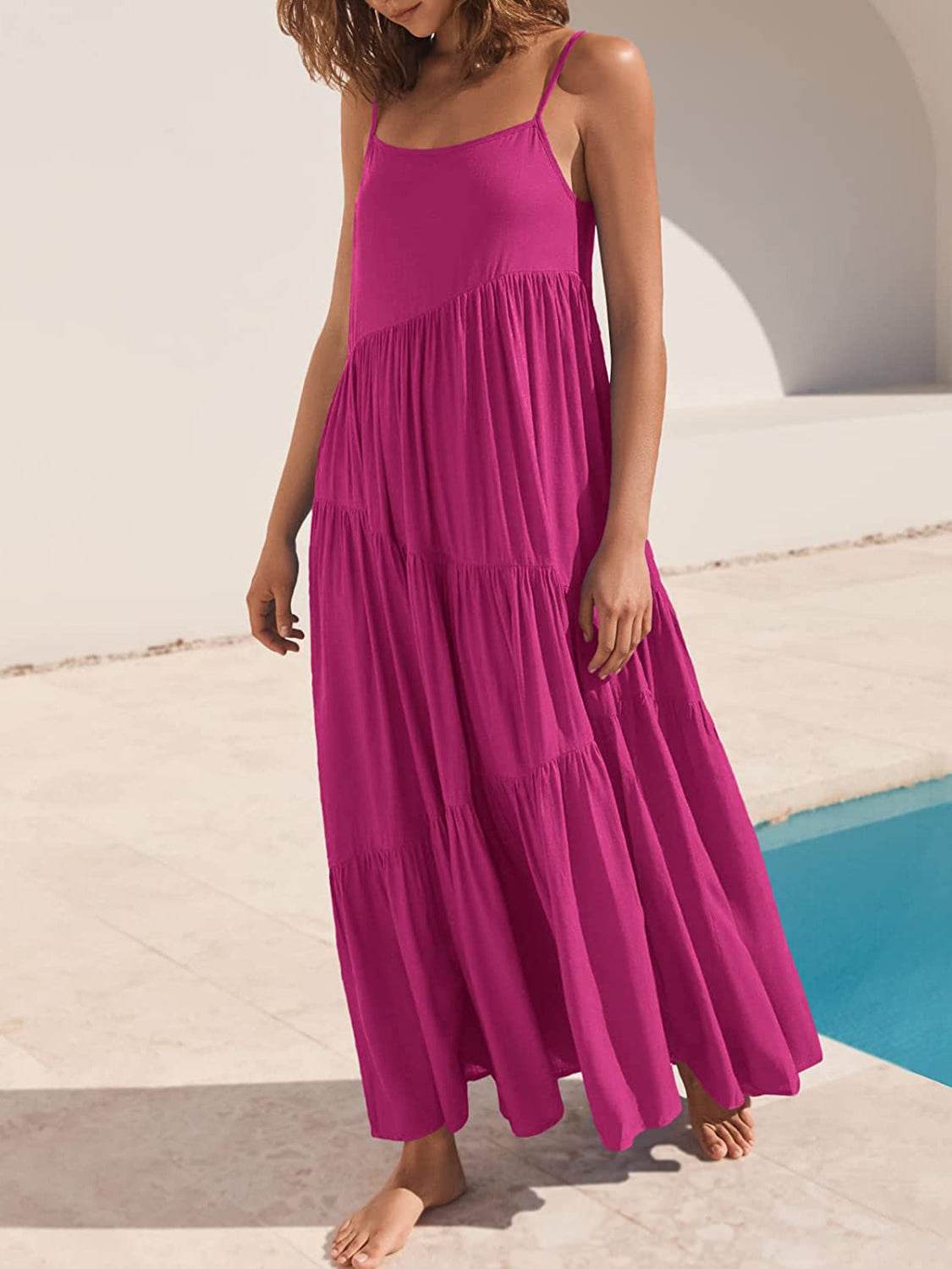 Spaghetti Strap Spiral-Tiered Maxi Dress - MARIGOLD 