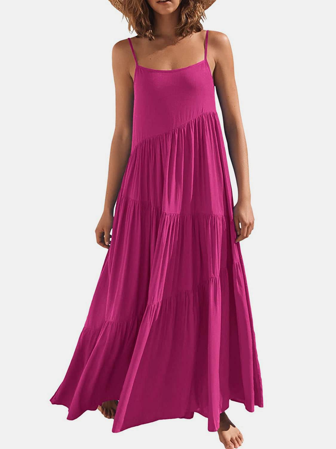 Spaghetti Strap Spiral-Tiered Maxi Dress - MARIGOLD 
