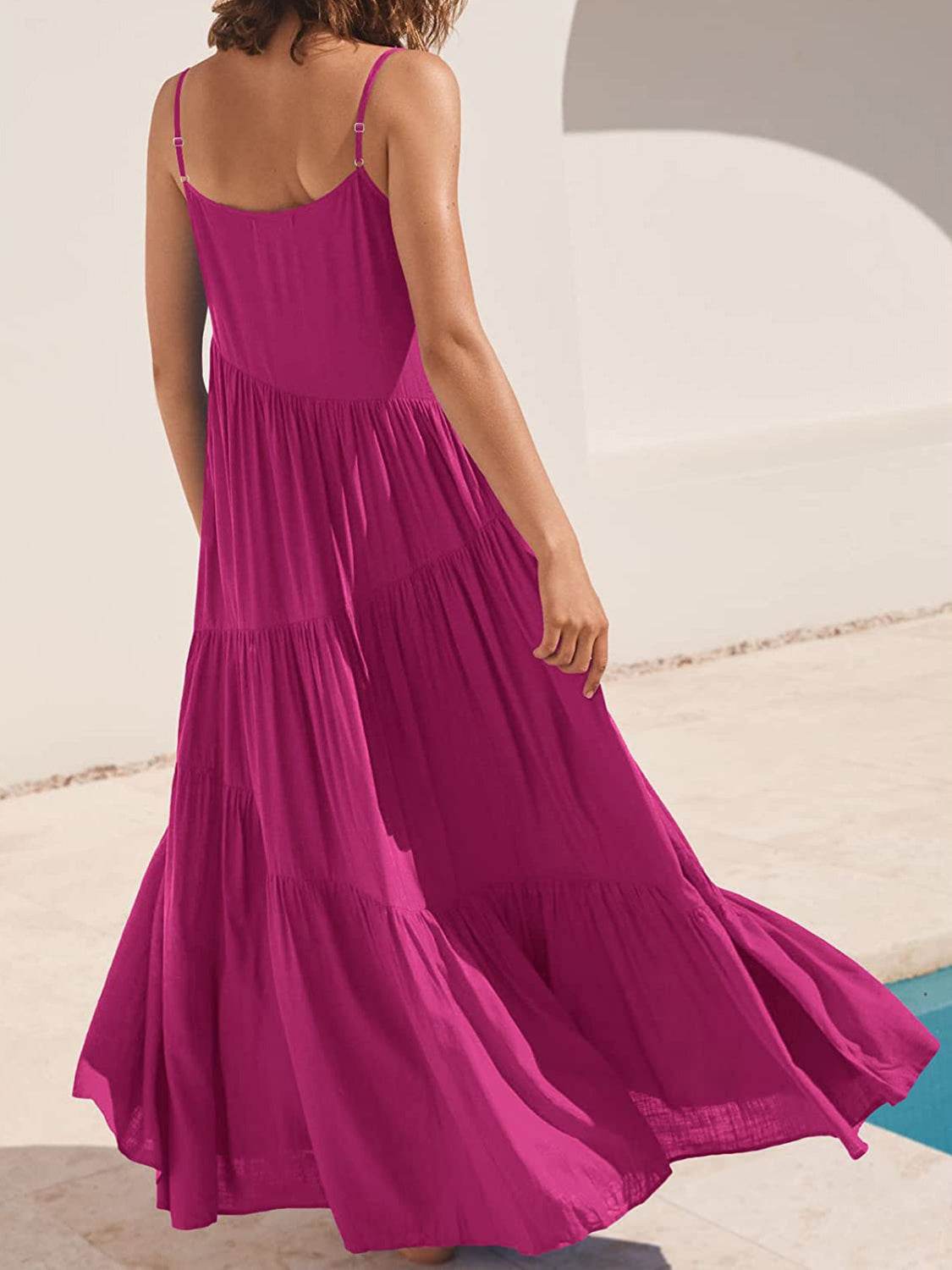 Spaghetti Strap Spiral-Tiered Maxi Dress - MARIGOLD 