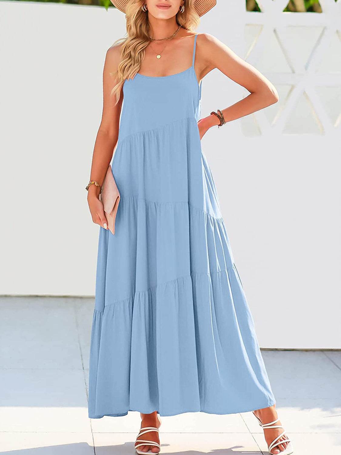 Spaghetti Strap Spiral-Tiered Maxi Dress - MARIGOLD 