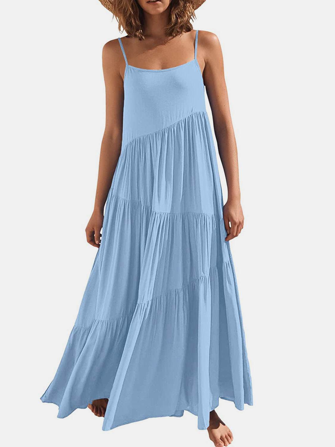 Spaghetti Strap Spiral-Tiered Maxi Dress - MARIGOLD 