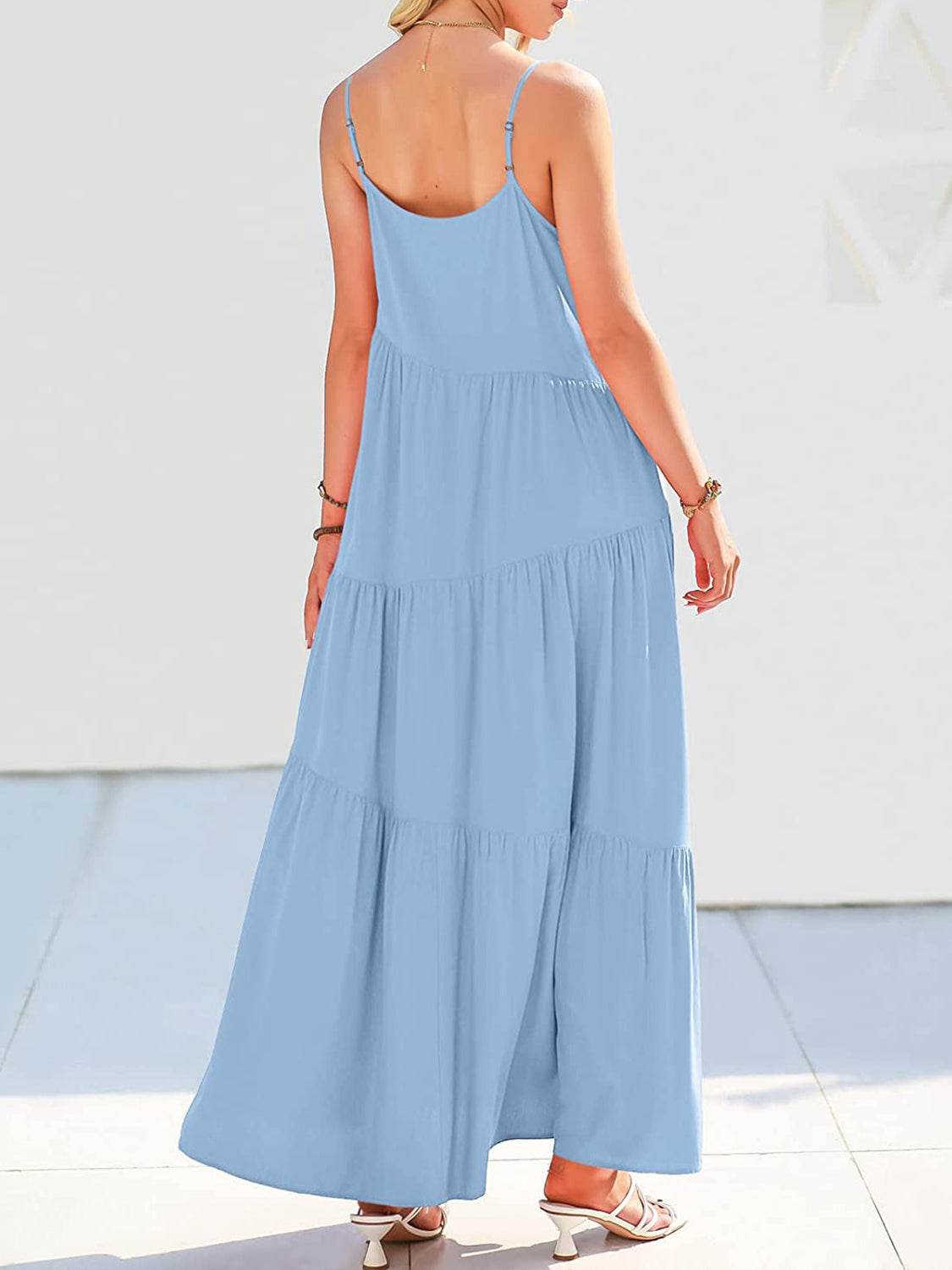 Spaghetti Strap Spiral-Tiered Maxi Dress - MARIGOLD 