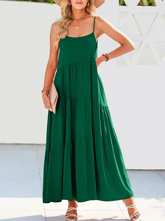 Spaghetti Strap Spiral-Tiered Maxi Dress - MARIGOLD 
