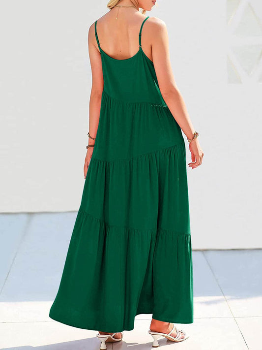 Spaghetti Strap Spiral-Tiered Maxi Dress - MARIGOLD 