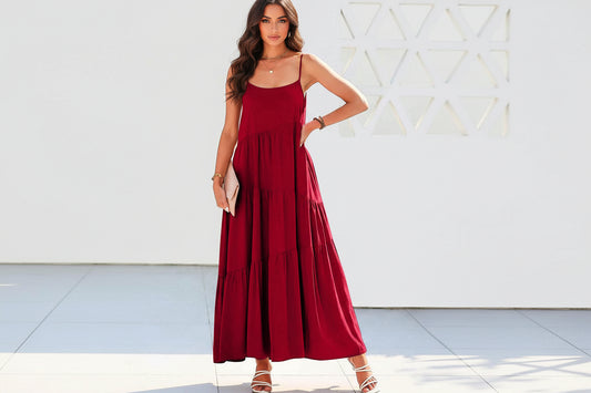 Spaghetti Strap Spiral-Tiered Maxi Dress - MARIGOLD 