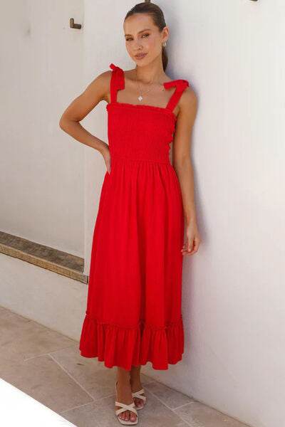 Ruffled Smocked Ruffle Hem Sleeveless Dress - MARIGOLD 