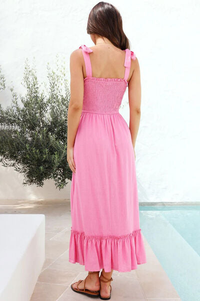 Ruffled Smocked Ruffle Hem Sleeveless Dress - MARIGOLD 