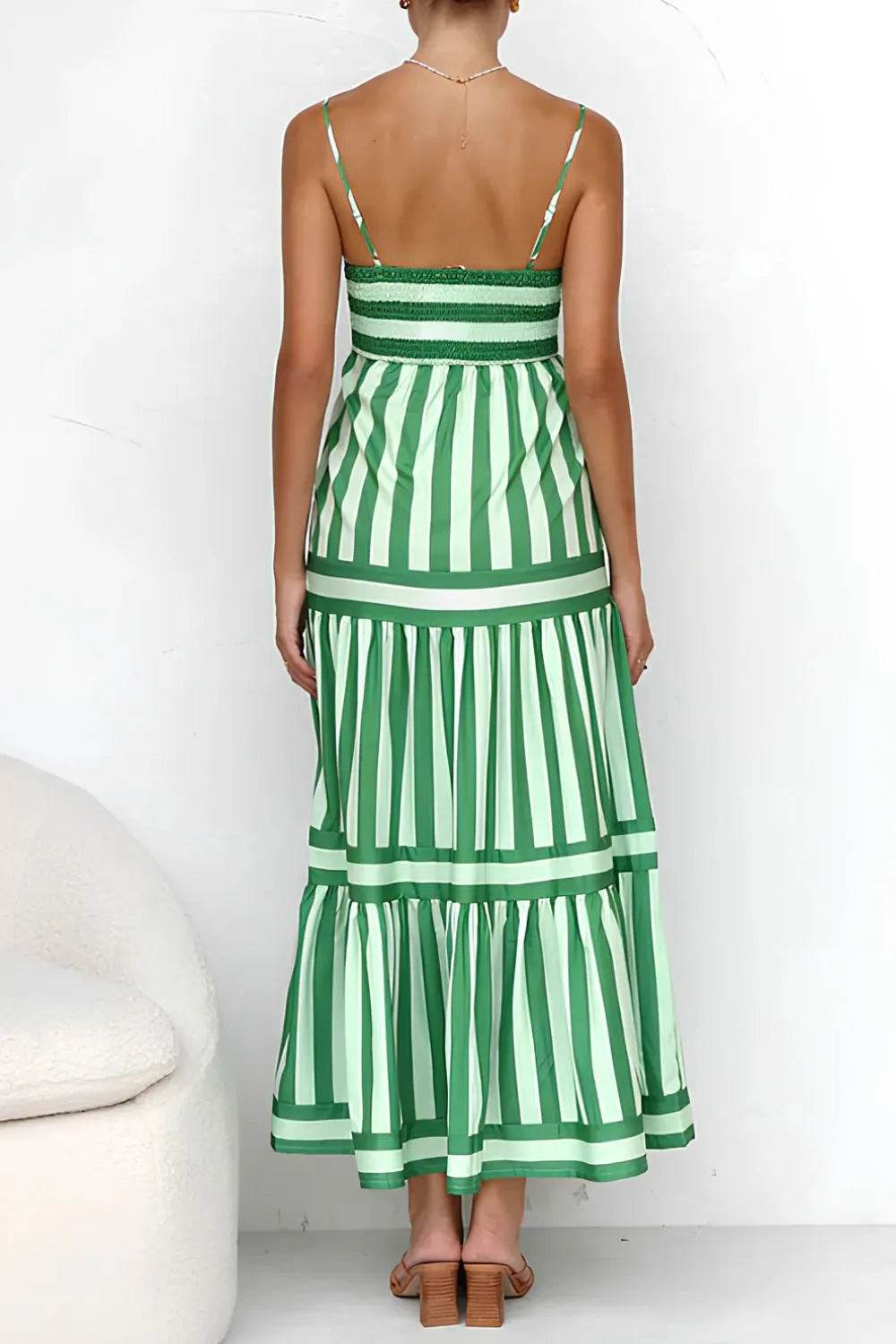 Striped Tiered Maxi Cami Dress - MARIGOLD 