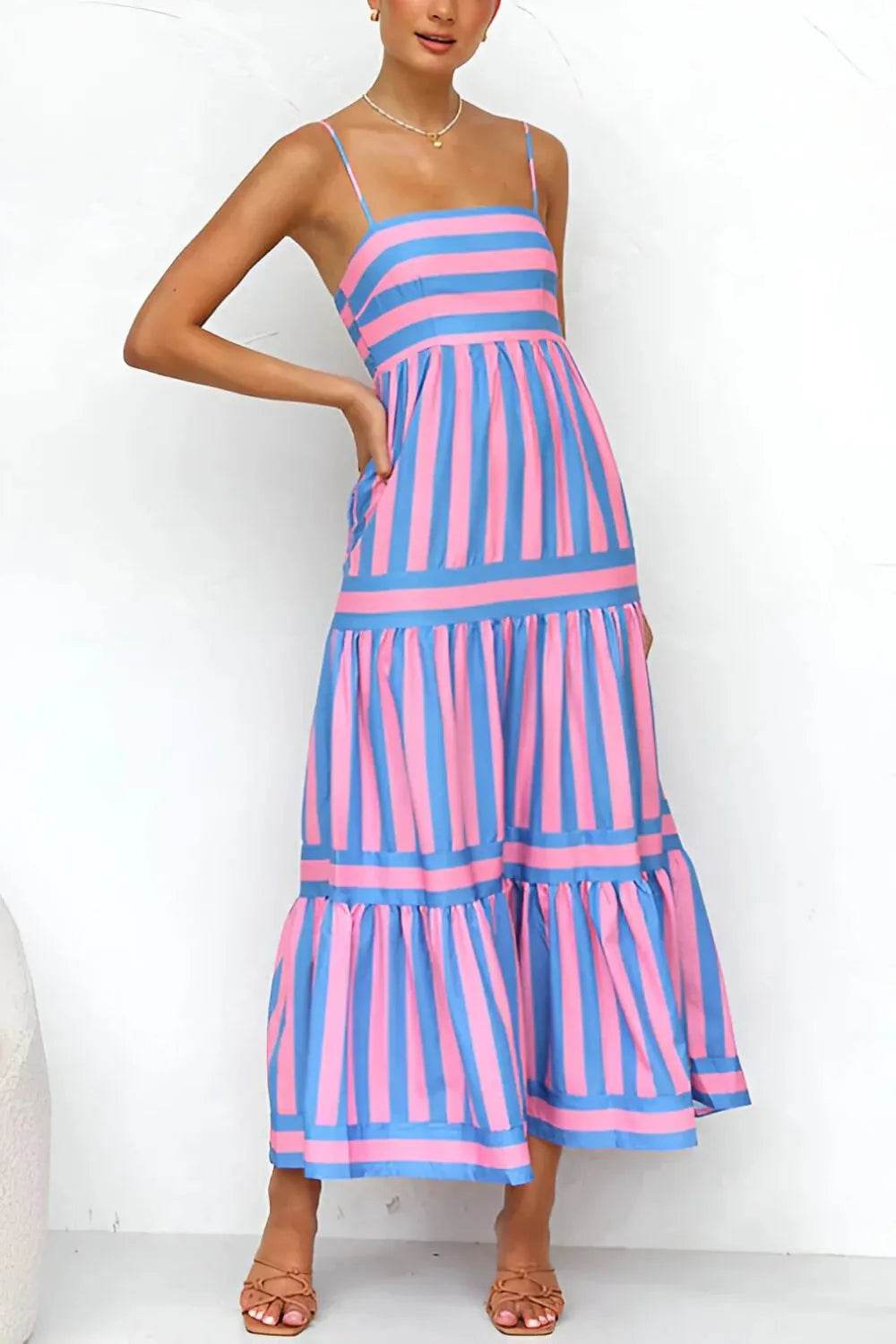 Striped Tiered Maxi Cami Dress - MARIGOLD 