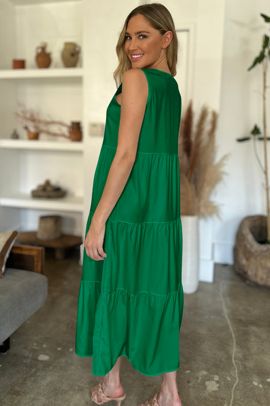 V-Neck Sleeveless Midi Tiered Dress - MARIGOLD 