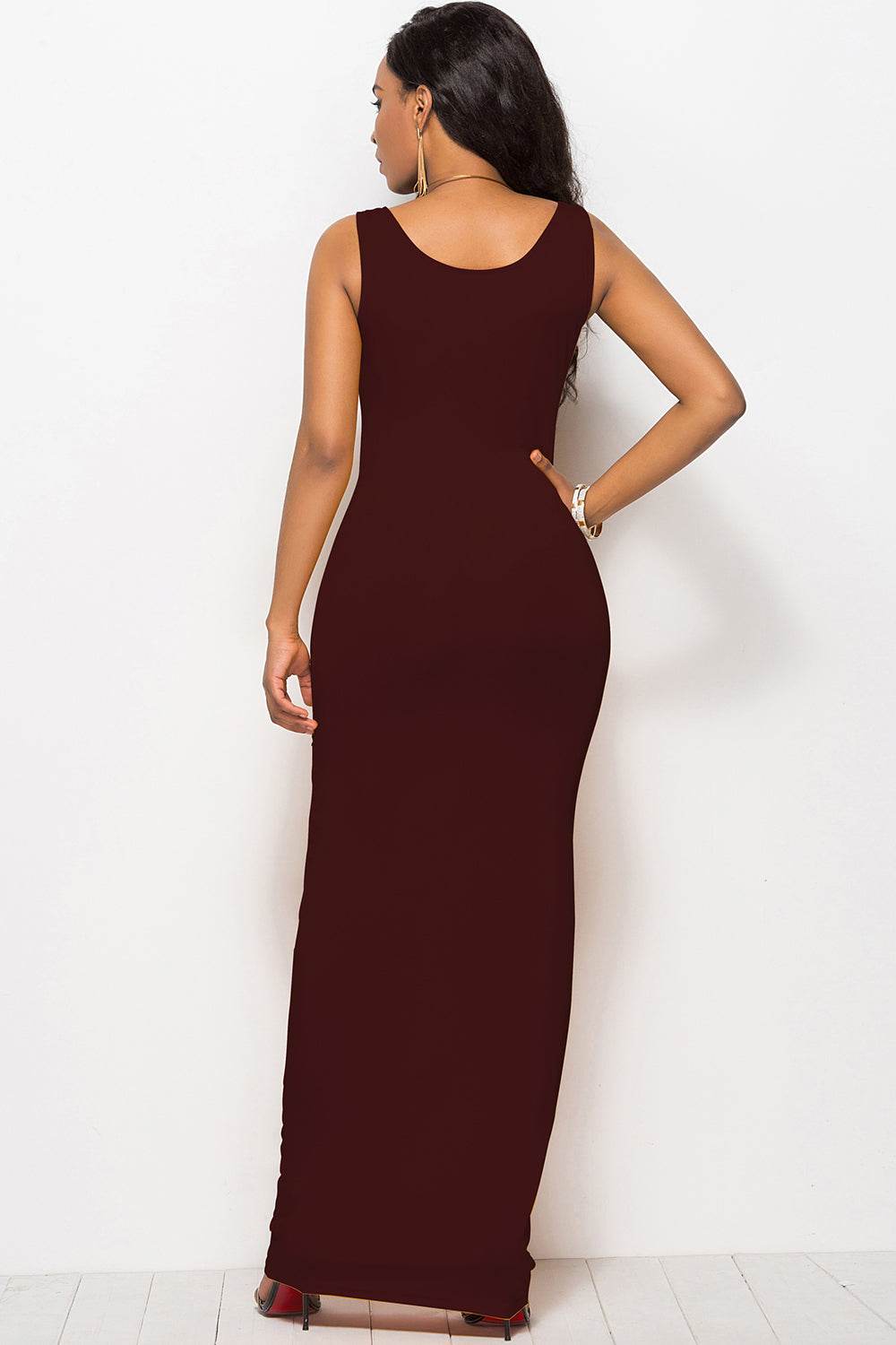 Bodycon Maxi Dress with Scoop Neck - MARIGOLD 