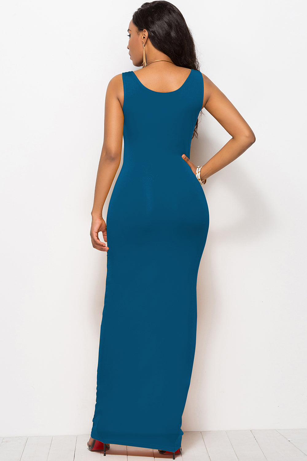 Bodycon Maxi Dress with Scoop Neck - MARIGOLD 