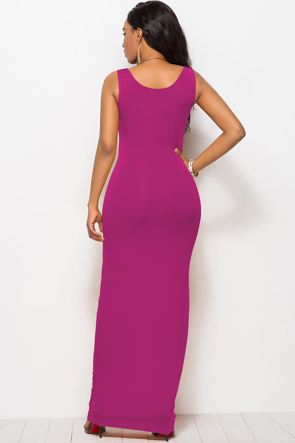 Bodycon Maxi Dress with Scoop Neck - MARIGOLD 