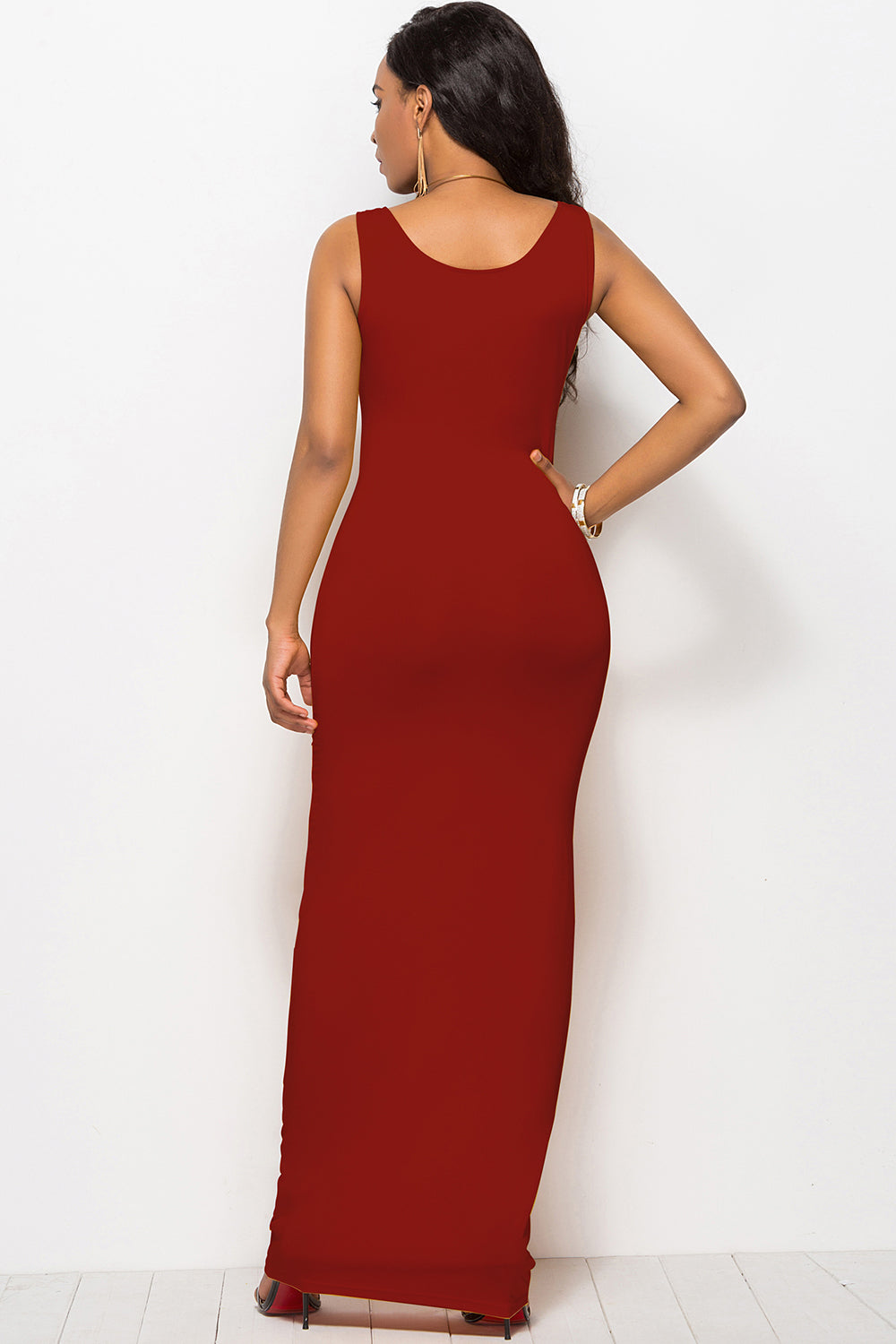 Bodycon Maxi Dress with Scoop Neck - MARIGOLD 