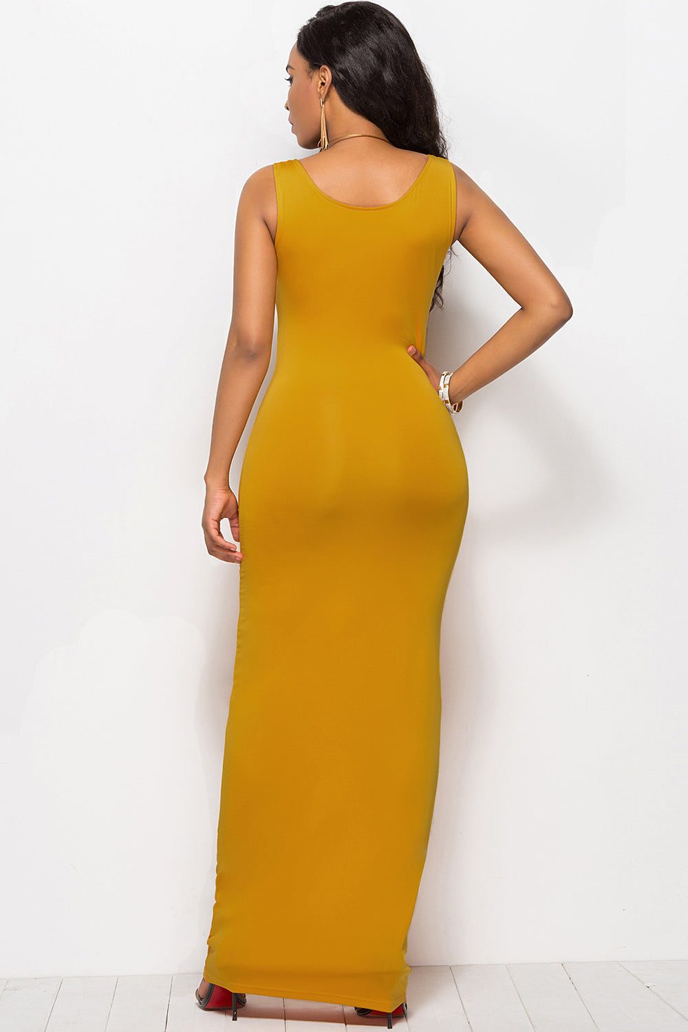Bodycon Maxi Dress with Scoop Neck - MARIGOLD 