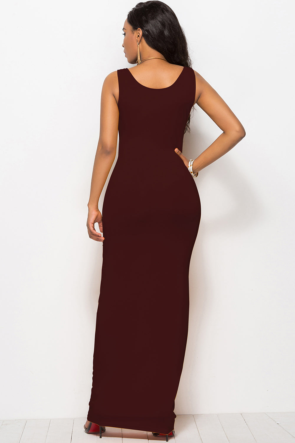 Bodycon Maxi Dress with Scoop Neck - MARIGOLD 