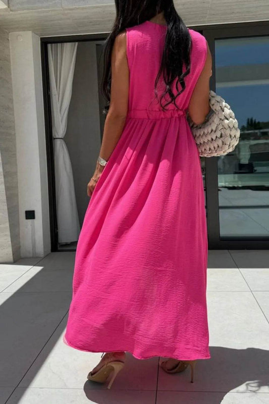 Surplice Sleeveless Slit Maxi Dress - MARIGOLD 