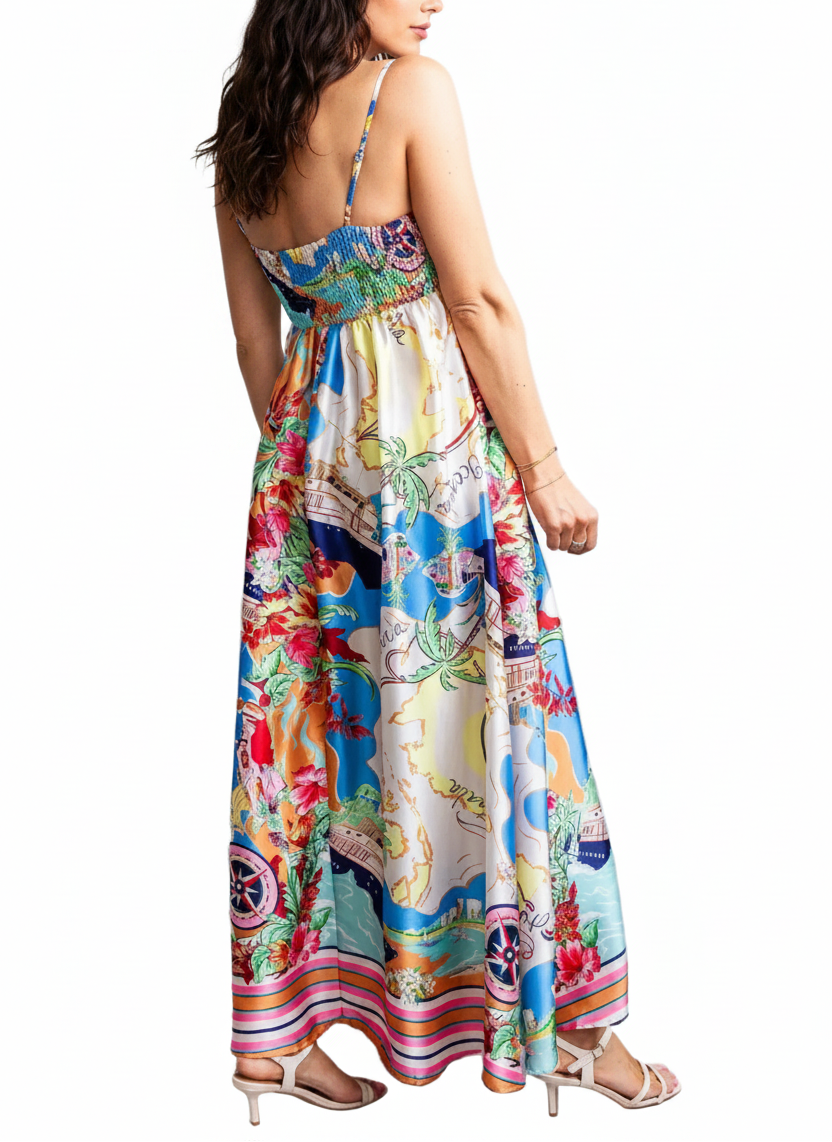 Tropical Australia Print Maxi Dress with Pockets